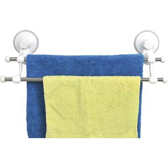 Porte serviette 2 barres acier inoxydable sur ventouses - blanc