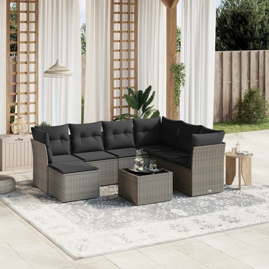 Salon de jardin 8 pcs avec coussins gris résine tressée