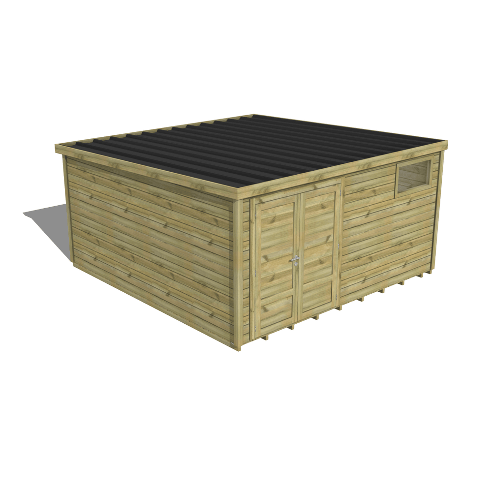 Abri de jardin bois pin traité autoclave 27mm - essentiel - 4,34x4,34m / 19m2 - bac acier - plancher bois