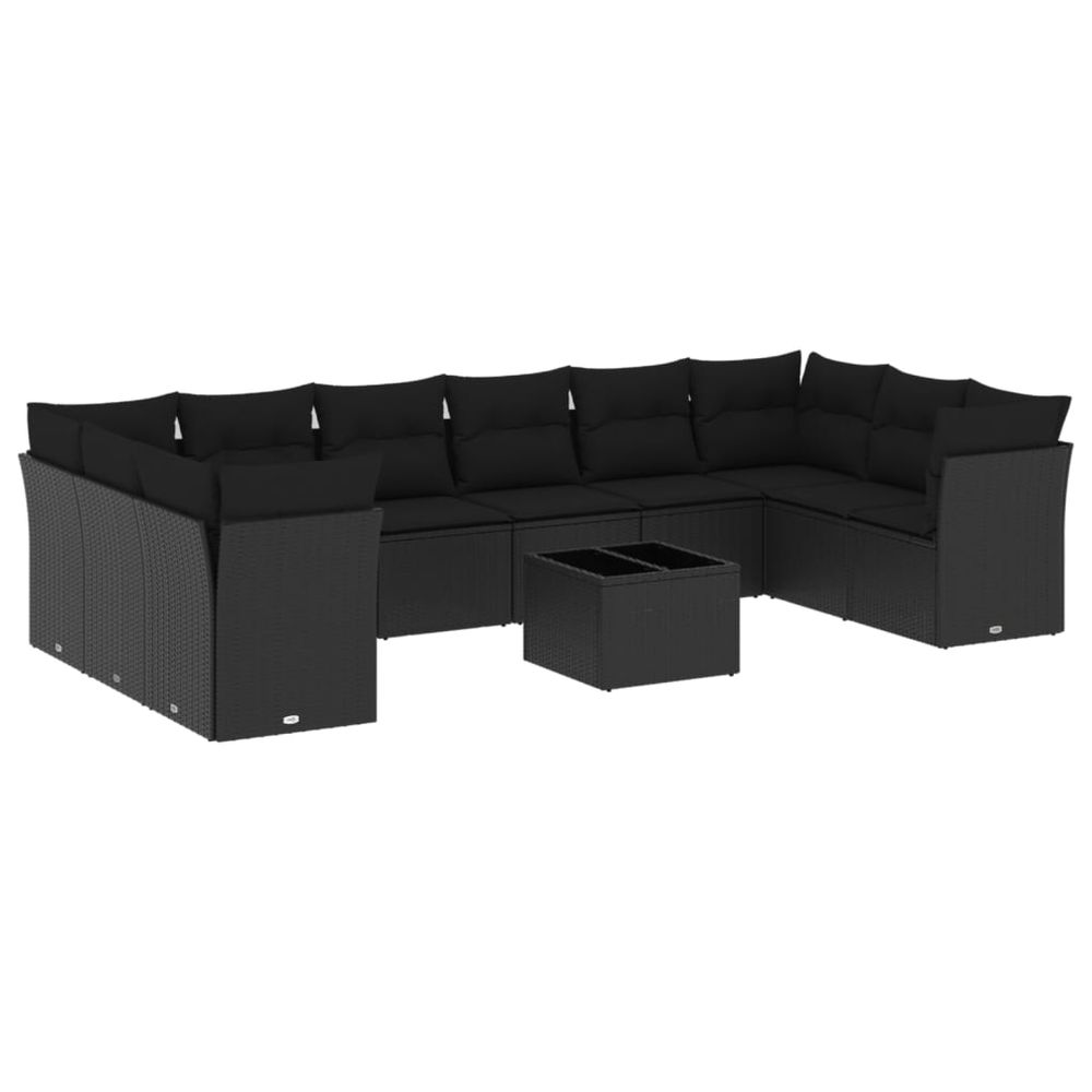 Salon de jardin 11 pcs avec coussins noir résine tressée
