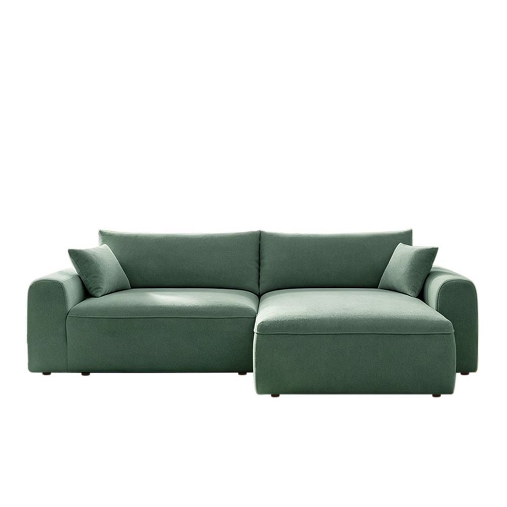 Canapé d'angle convertible vert 4 places tissu bouclé + coffre belair