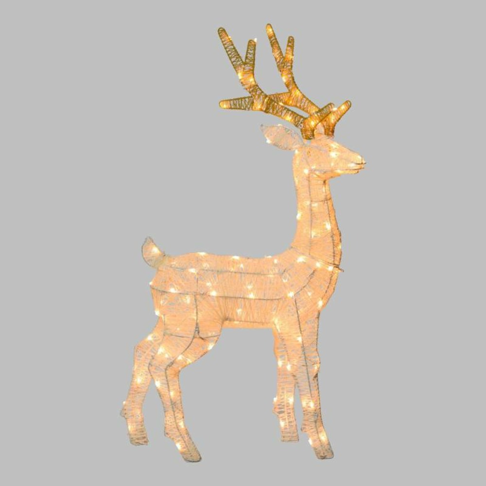 Renne 3d h85cm avec 120 led blanc chaud cadre en métal peint blanc