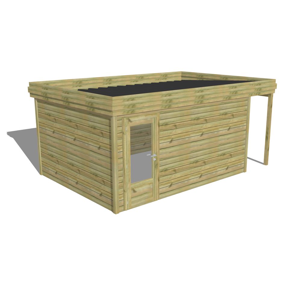 Abri de jardin bois pin traité autoclave 27mm - 5,34x3,44m / 18m2 - bac acier - abri français