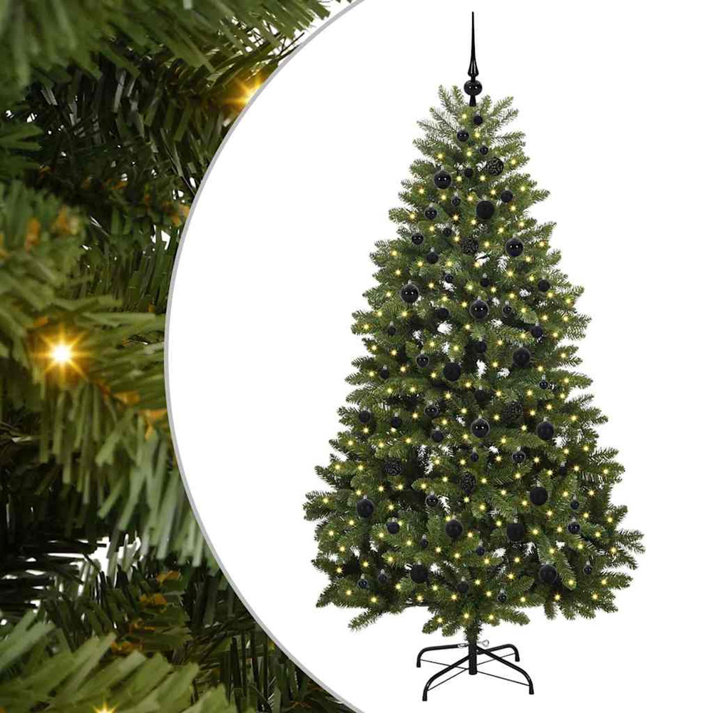 Sapin de noël artificiel avec 300 led vert 210 cm pvc et métal