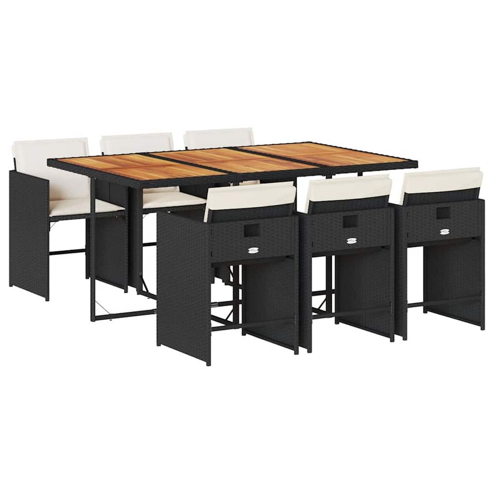 Ensemble à manger de jardin coussins 7pcs noir résine tressée