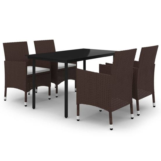 Ensemble à manger de jardin coussins 5 pcs résine tressée verre