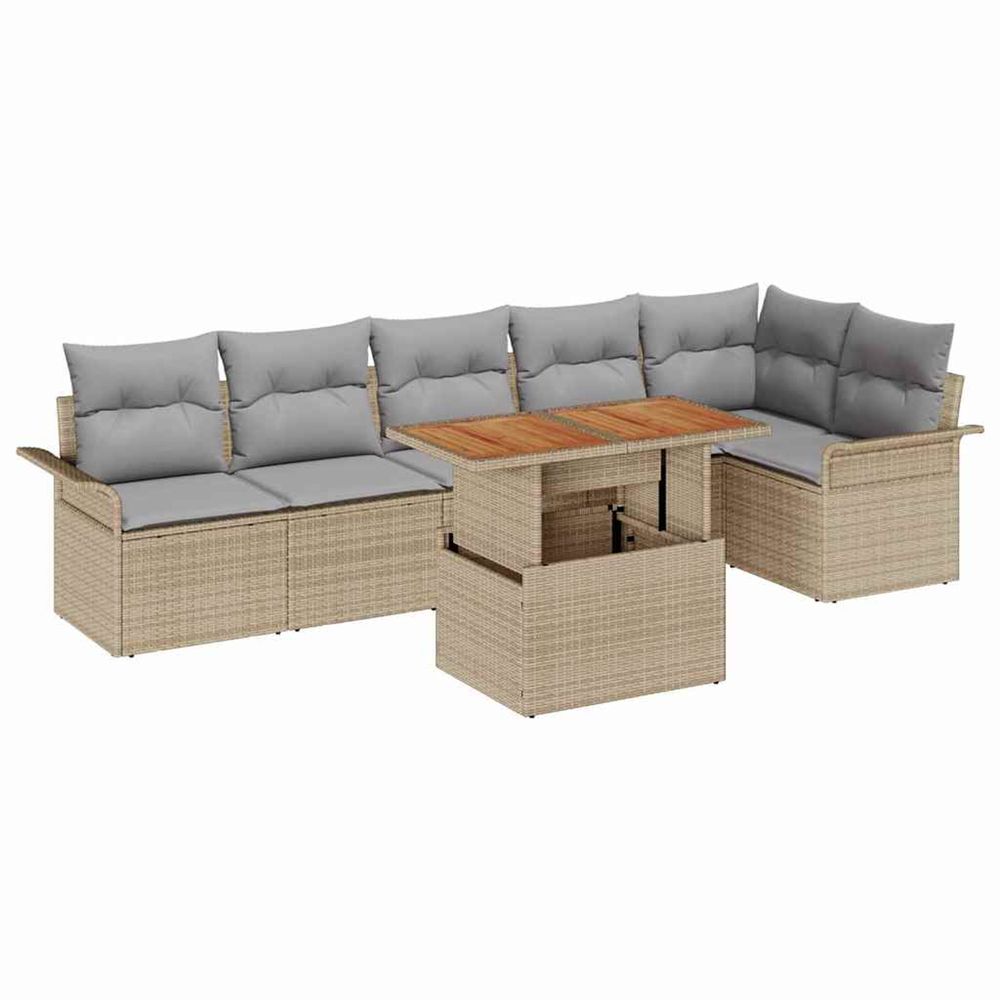 Ensemble de canapé de jardin 7 pc beige poly rotin