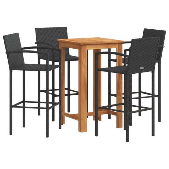 Ensemble de bar de jardin 5 pcs noir bois massif acacia rotin