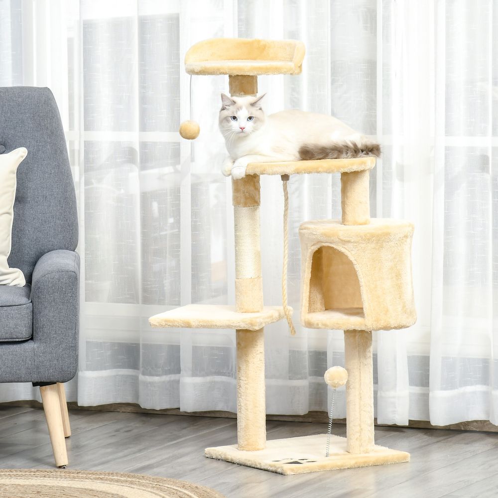 Arbre à chats multi-équipements griffoirs grattoirs plateformes niche corde jouets 40l x 40l x 114h cm beige