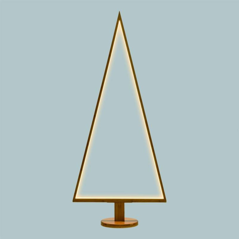 Sapin de noël triangulaire néon blanc chaud et bois naturel clair h170cm lotti