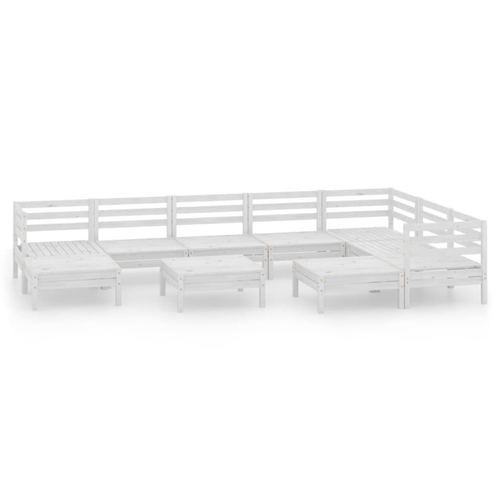 Salon de jardin 10 pcs bois de pin massif blanc