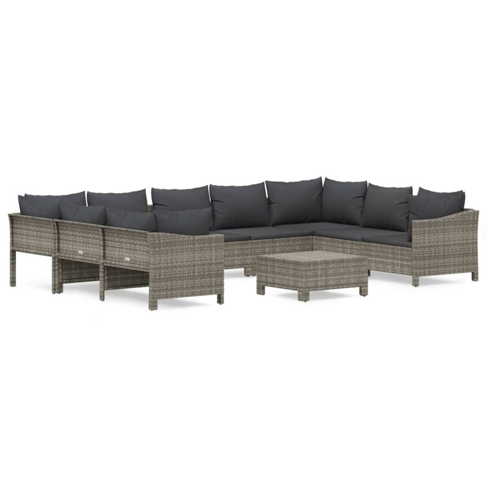 Salon de jardin 10 pcs avec coussins gris résine tressée