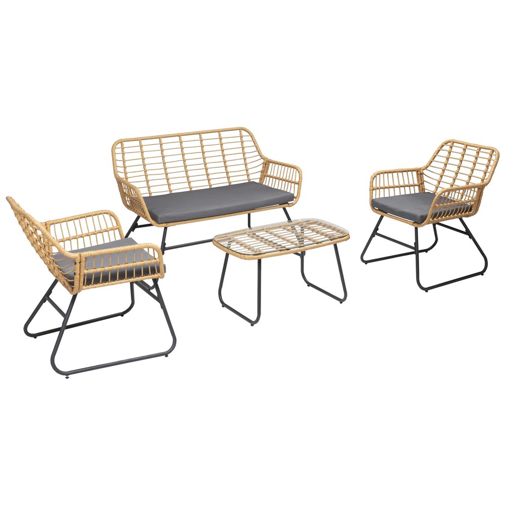Salon de jardin tiga en résine tressée 4 places - coussins gris