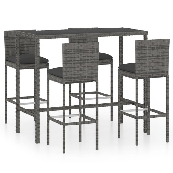 Ensemble de bar de jardin 5 pcs et coussins résine tressée gris