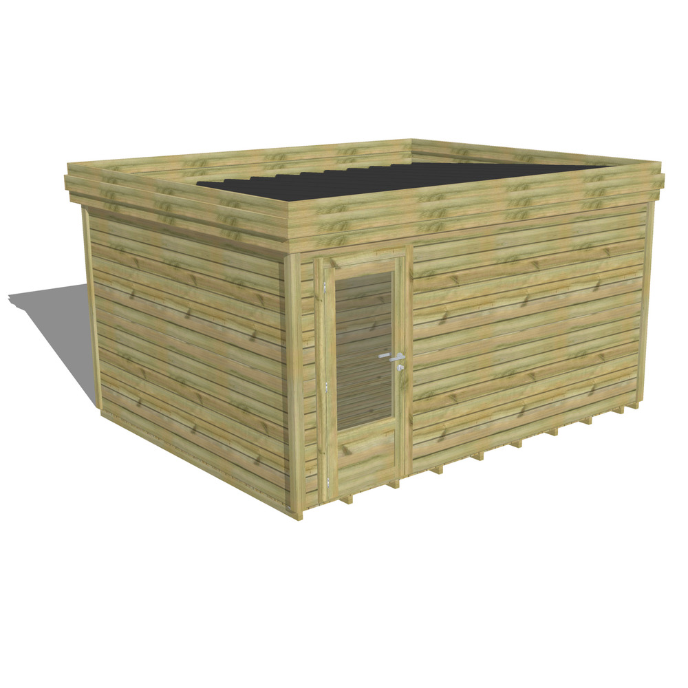 Abri de jardin bois pin traité autoclave 27mm - 4,34x3,44m / 15m2 - bac acier - plancher bois