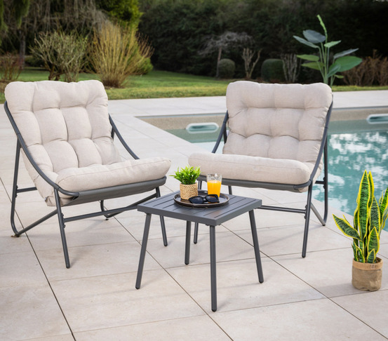 Salon de jardin en acier - 2 places - gris anthracite - leman