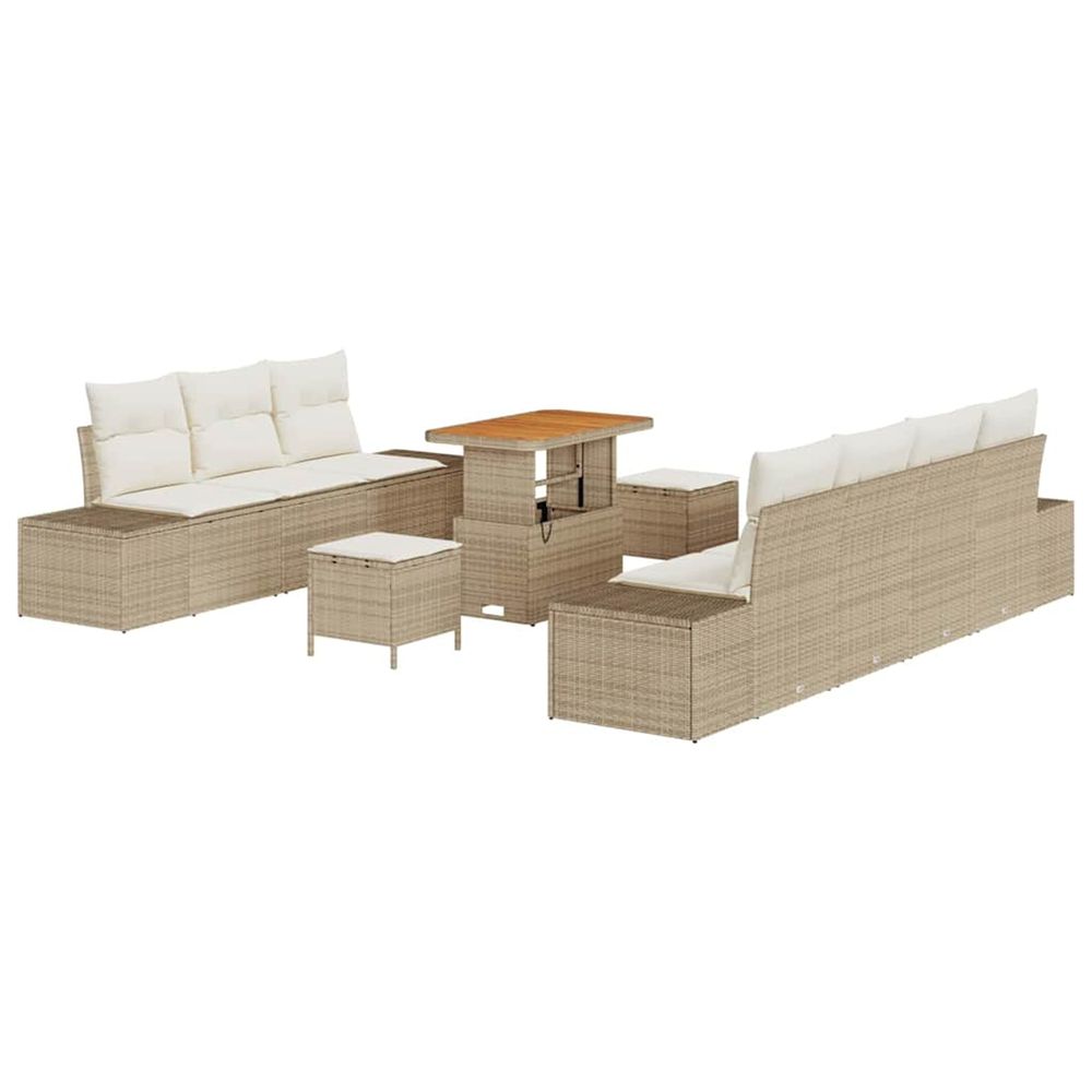 Ensemble de canapé de jardin 10 pc beige polyrotin
