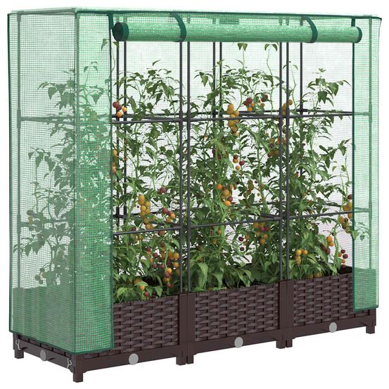 Carré potager surélevé avec serre aspect rotin pour balcon jardin brun 120x40cm
