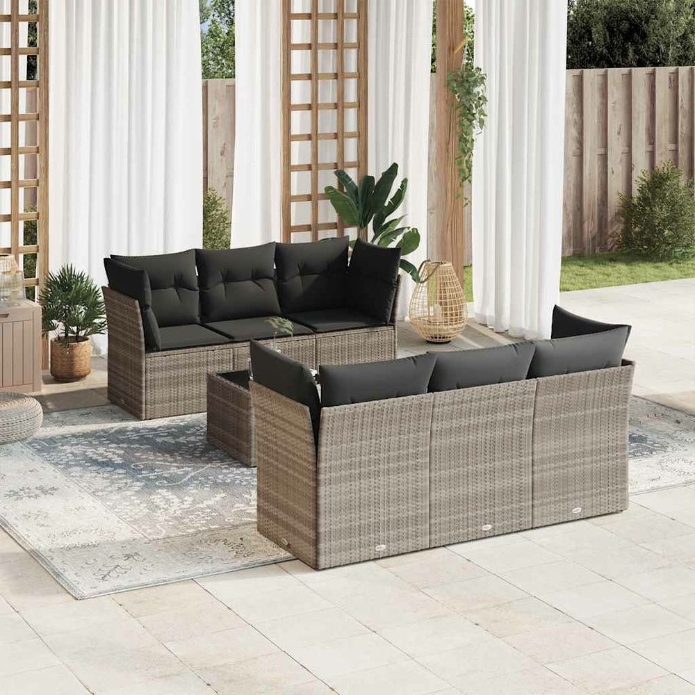 Salon de jardin avec coussins 7 pcs gris clair résine tressée
