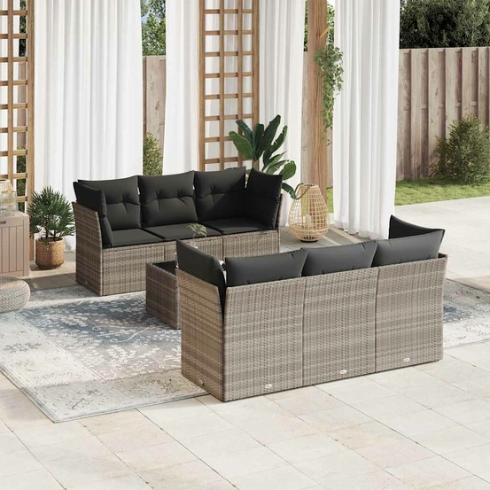 Salon de jardin avec coussins 7 pcs gris clair résine tressée