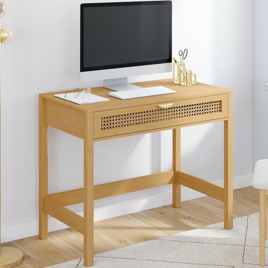 Bureau 1 tiroir edhen bois et cannage