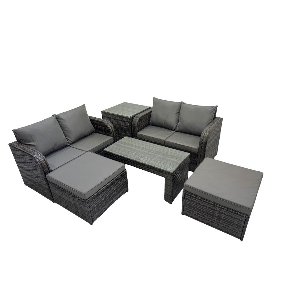 Ensemble de meubles de jardin avec table basse rectangulaire chaise inclinable canapé d'amour 2 grand tabourets table d'appoint