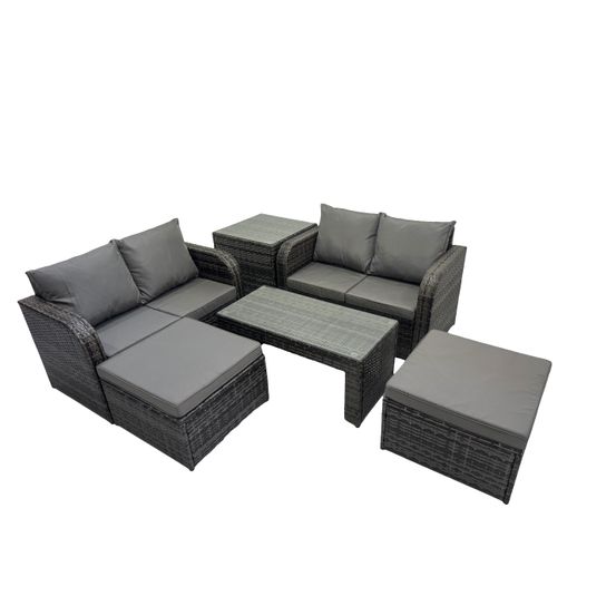 Ensemble de meubles de jardin avec table basse rectangulaire chaise inclinable canapé d'amour 2 grand tabourets table d'appoint