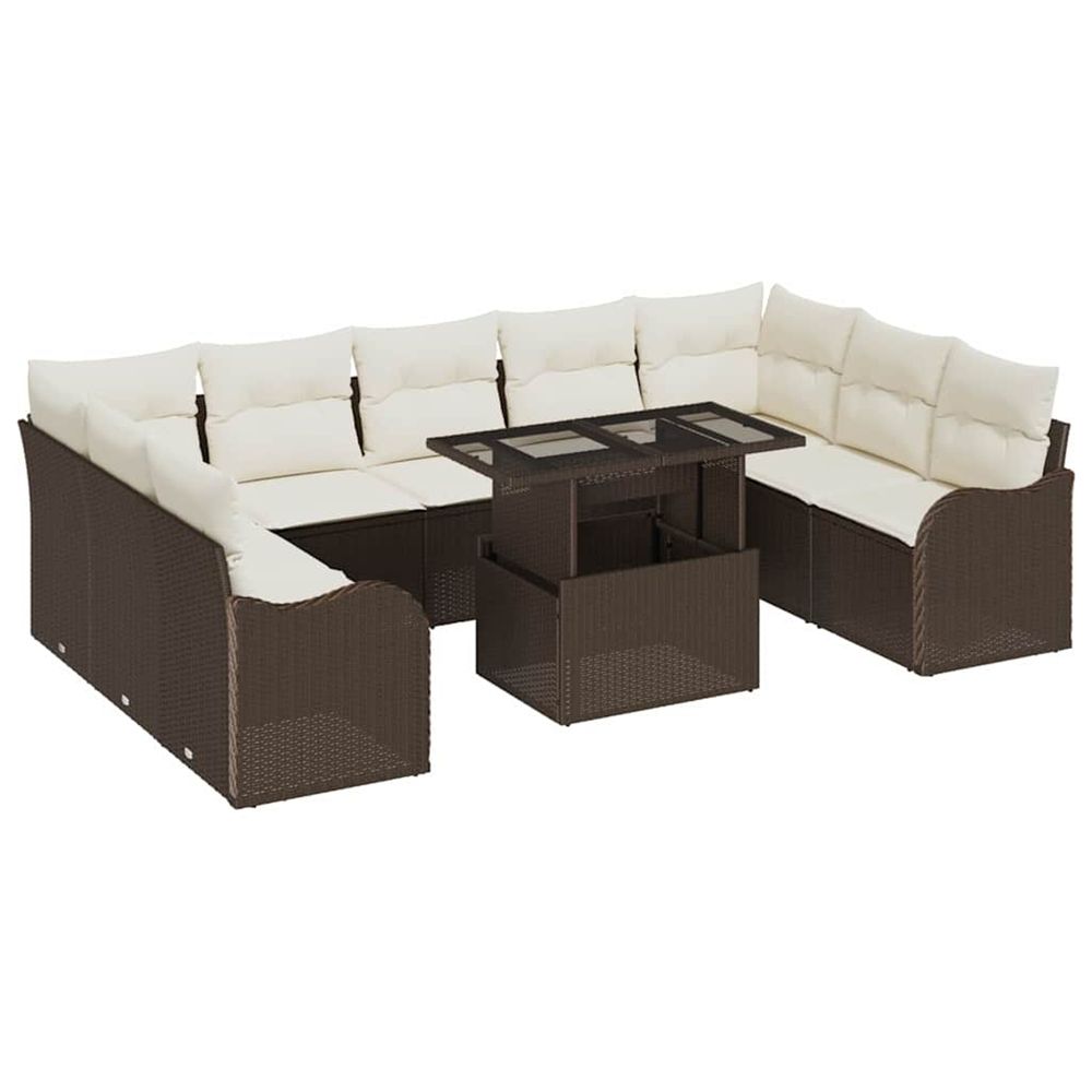 Ensemble de canapé de jardin 10 pc marron poly rotin