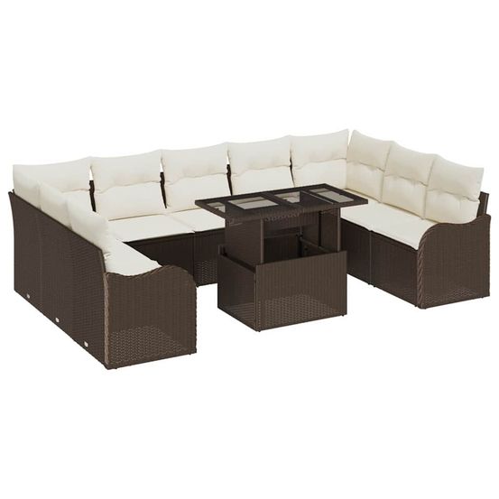 Ensemble de canapé de jardin 10 pc marron poly rotin