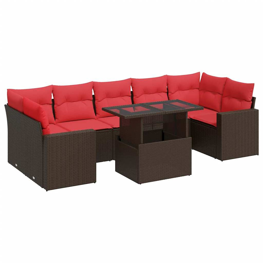 Salon de jardin 8pcs avec coussins marron résine tressée acacia