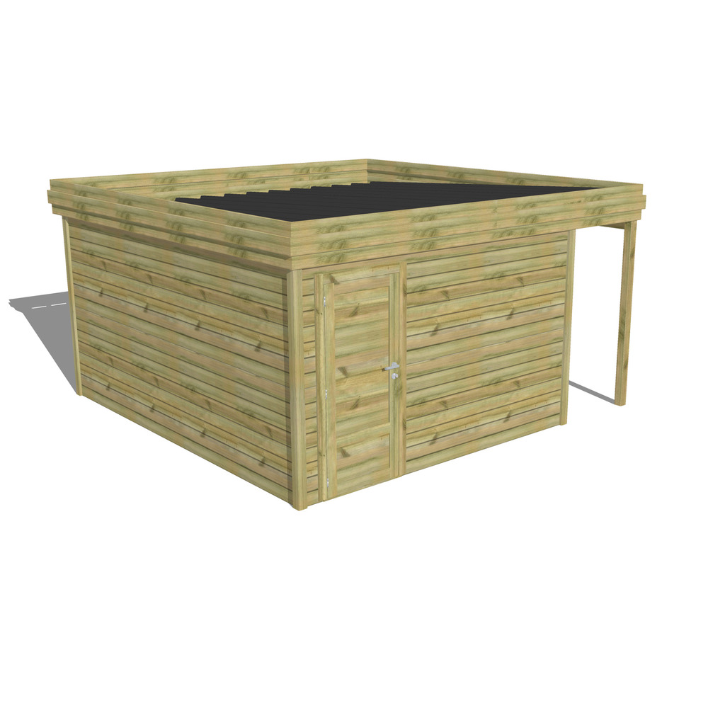 Abri de jardin bois pin traité autoclave 27mm - 4,44x4,34m / 19m2 - bac acier - abri français