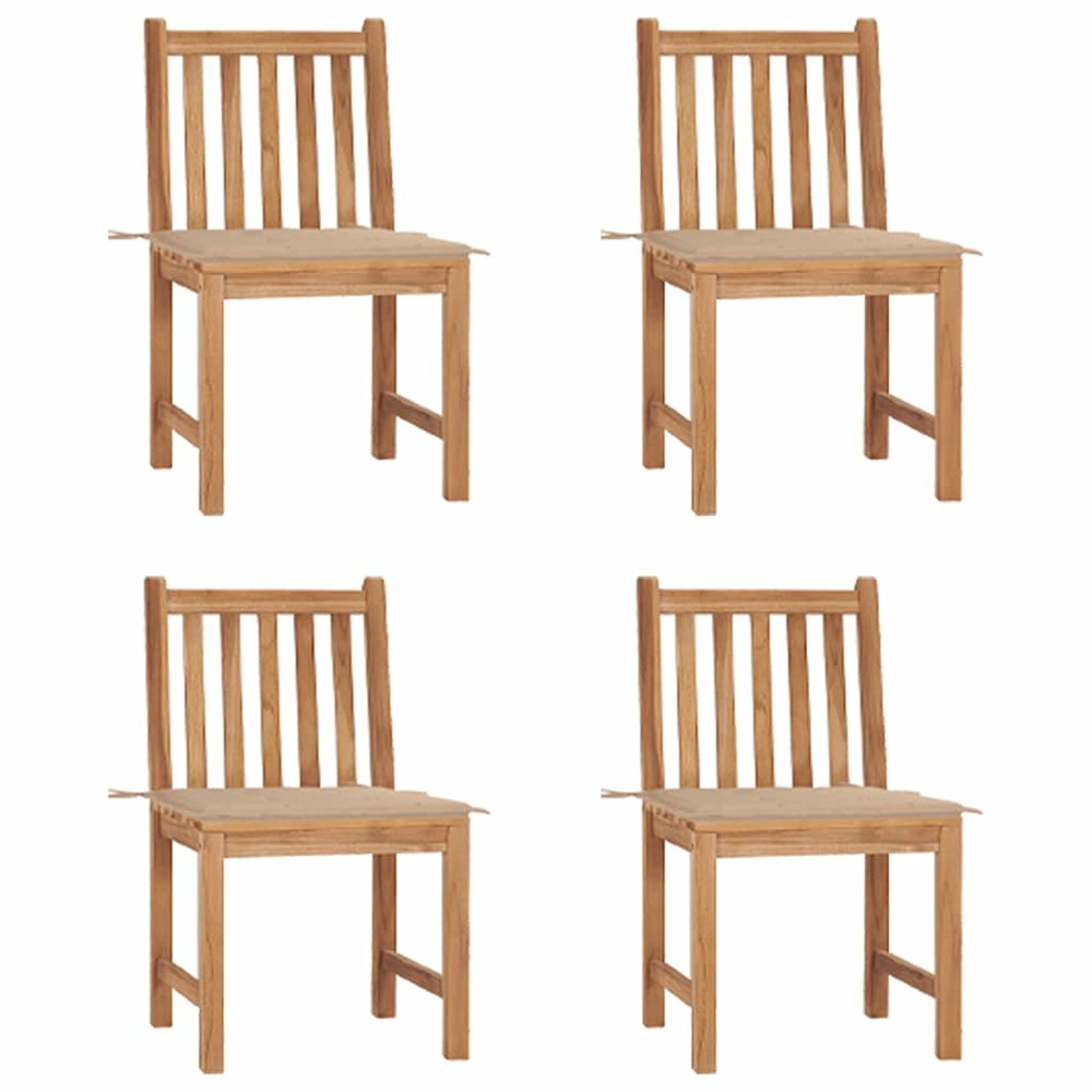 Chaises de jardin lot de 4 avec coussins bois de teck massif