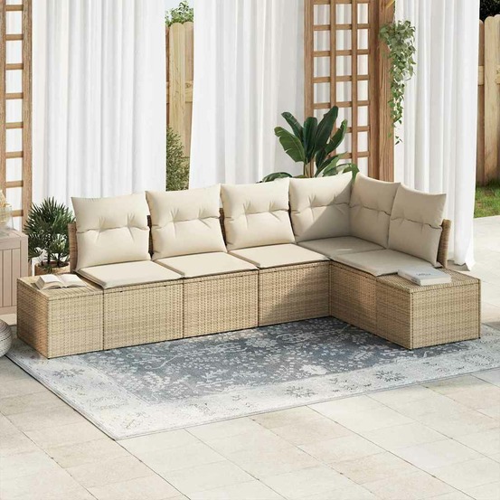 Ensemble de canapé de jardin 5 pcs beige et crème polyrotin