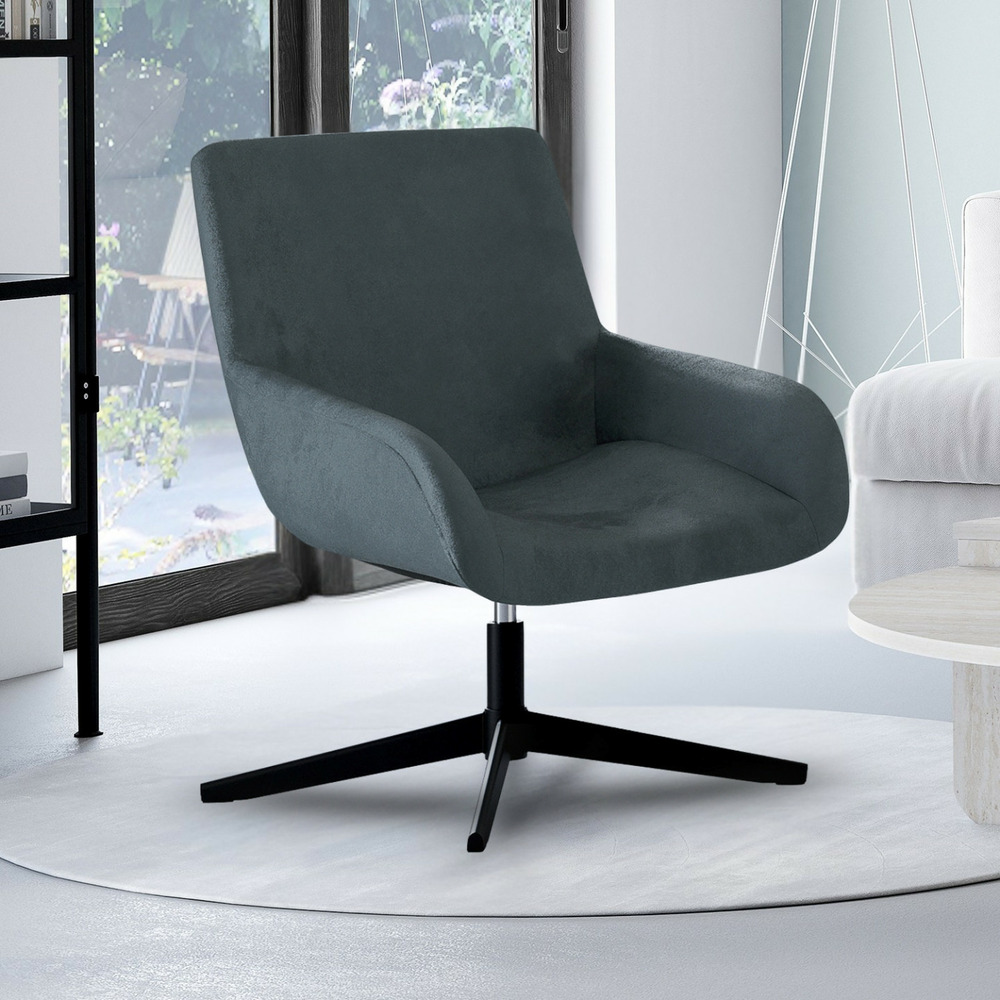 Fauteuil pivotant albus en velours gris pieds noirs