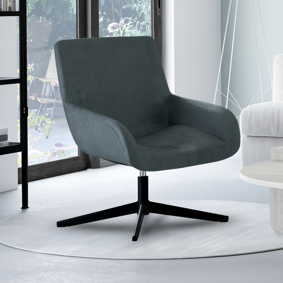 Fauteuil pivotant albus en velours gris pieds noirs