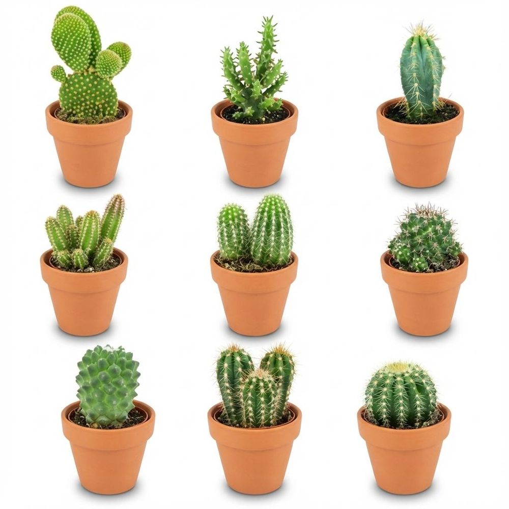 Mini mélange de cactus - pot de 8cm - hauteur: 5-10 cm - pots en terre cuite
