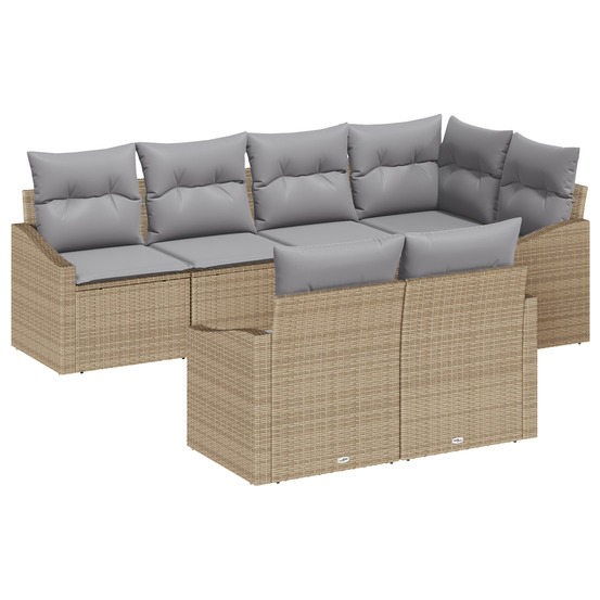 Set de canapé de jardin 7 pièces avec coussins beige poly rattan