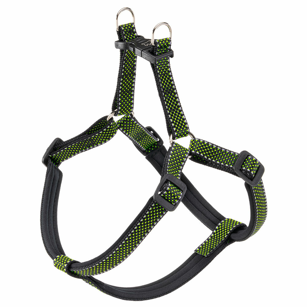 Harnais pour chiens de taille moyenne-grande réfléchissant daytona deluxe large, rembourré, noir-vert