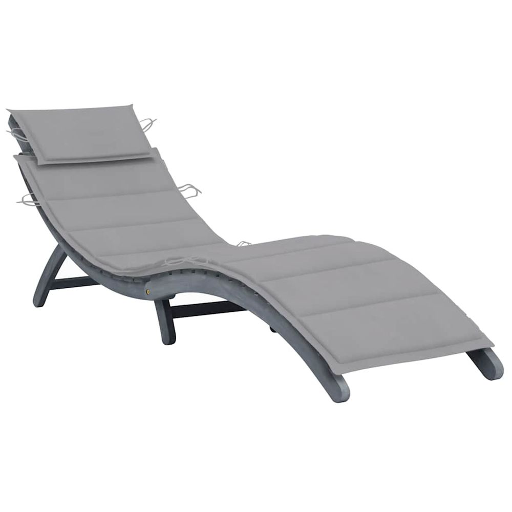 Chaise longue avec coussin gris bois d'acacia solide bain de soleil