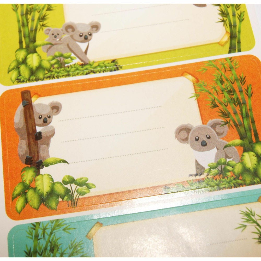 12 étiquettes adhésives scolaires - rectangle - koalas