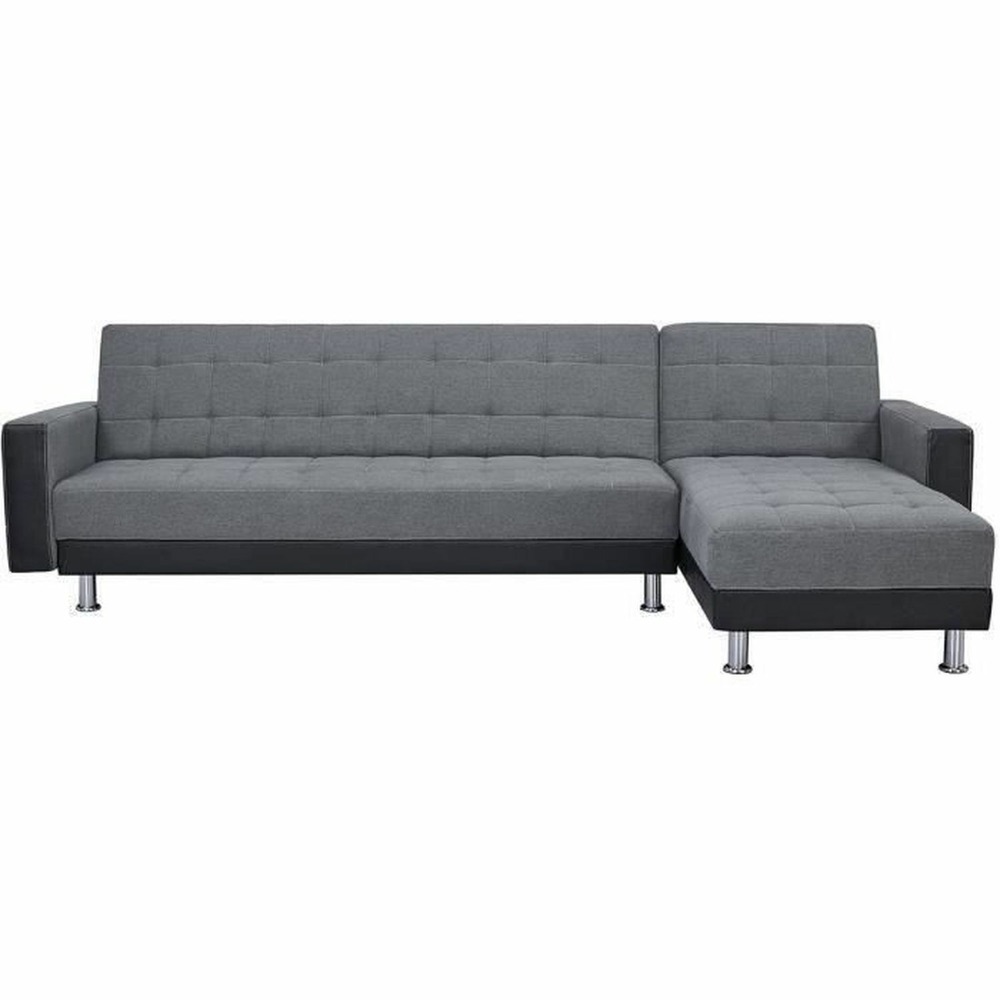 Canapé d'angle 3 places réversible - tissu gris et simili noir - pieds en acier - 277 x 157 x 80 cm - ivana