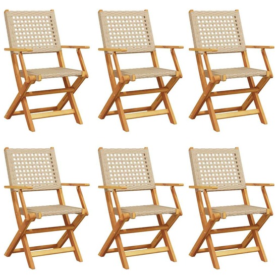 Chaises de jardin pliantes lot de 6 beige rotin et bois massif