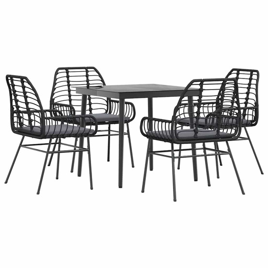 Ensemble à manger de jardin et coussins 5 pcs noir rotin verre