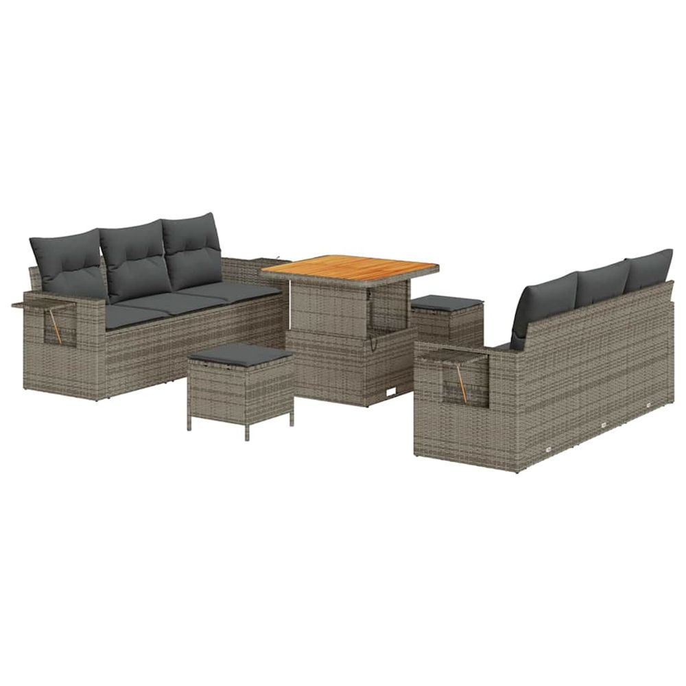 Ensemble de canapé de jardin 9 pc gris polyrotin