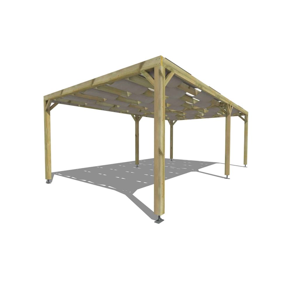 Pergola bois • 7m x 4m • indépendante • sens largeur • voilage semi-transparent inclus • livraison comprise