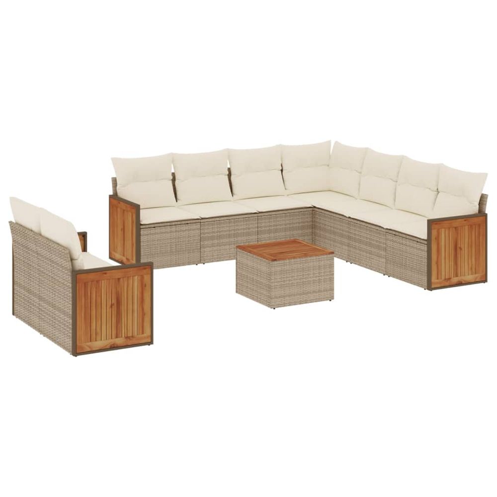 Salon de jardin avec coussins 10 pcs beige résine tressée
