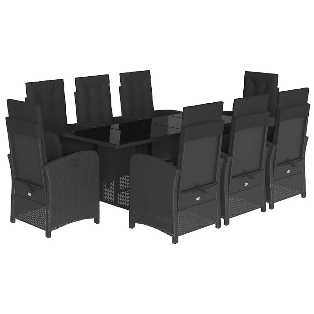 Ensemble à manger de jardin 9pcs coussins noir résine tressée