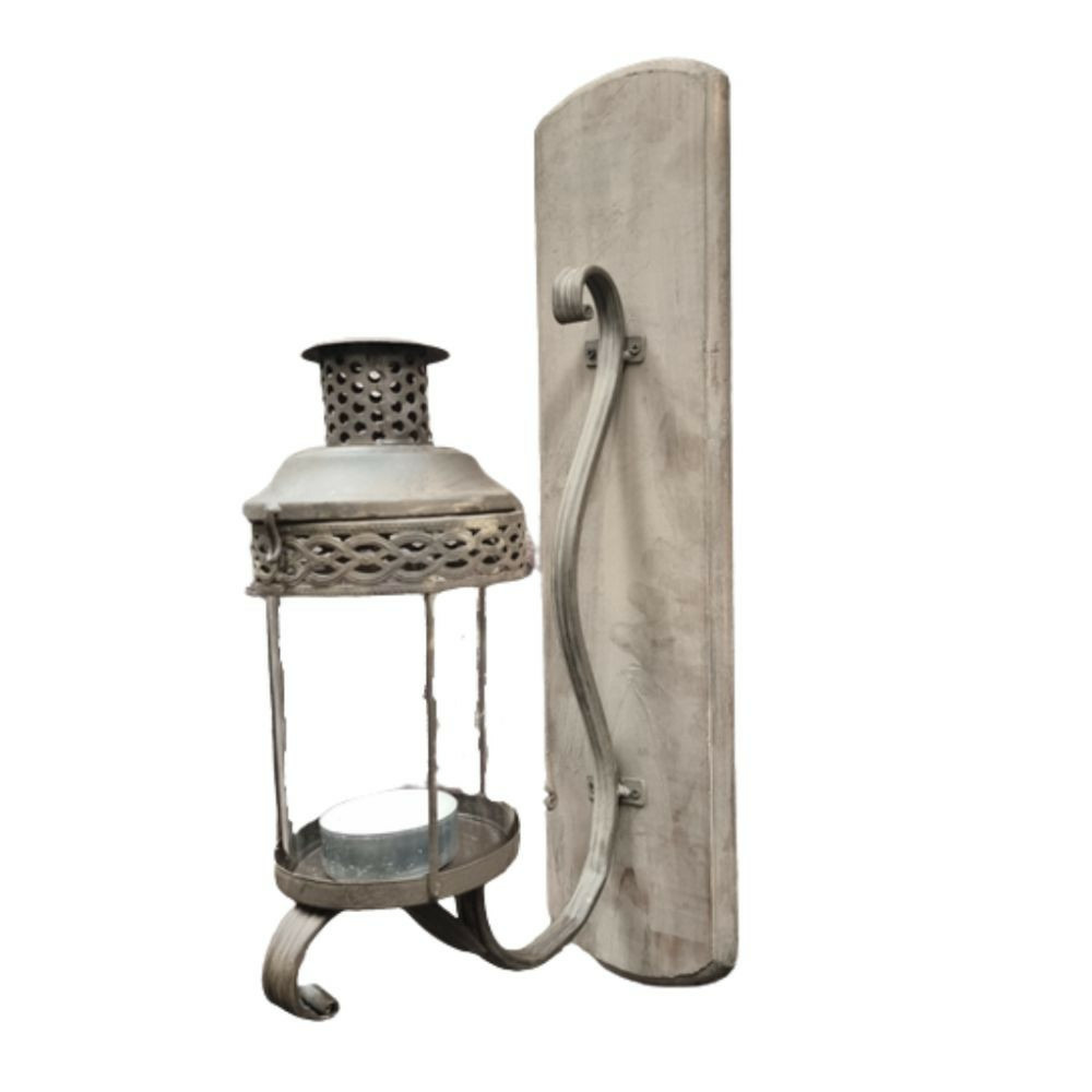 Lanterne murale extérieur jardin bougie ancienne bois blanc 54cm