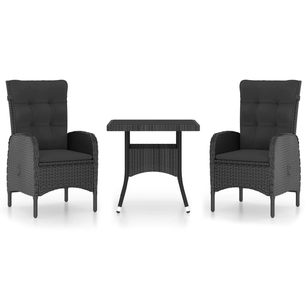 Ensemble à dîner salon de jardin meuble d'extérieur 3 pièces résine tressée et verre noir