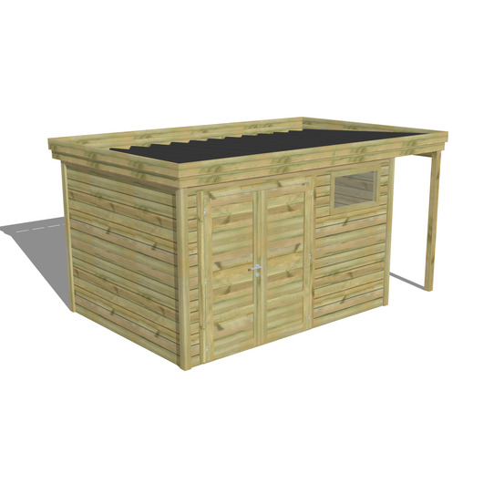 Abri de jardin bois pin traité autoclave 27mm - 4,44x2,64m / 12m2 - bac acier - abri français